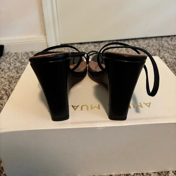 Amina Muaddi Black Stiletto Heels with Ankle Straps - Picture 3 of 8